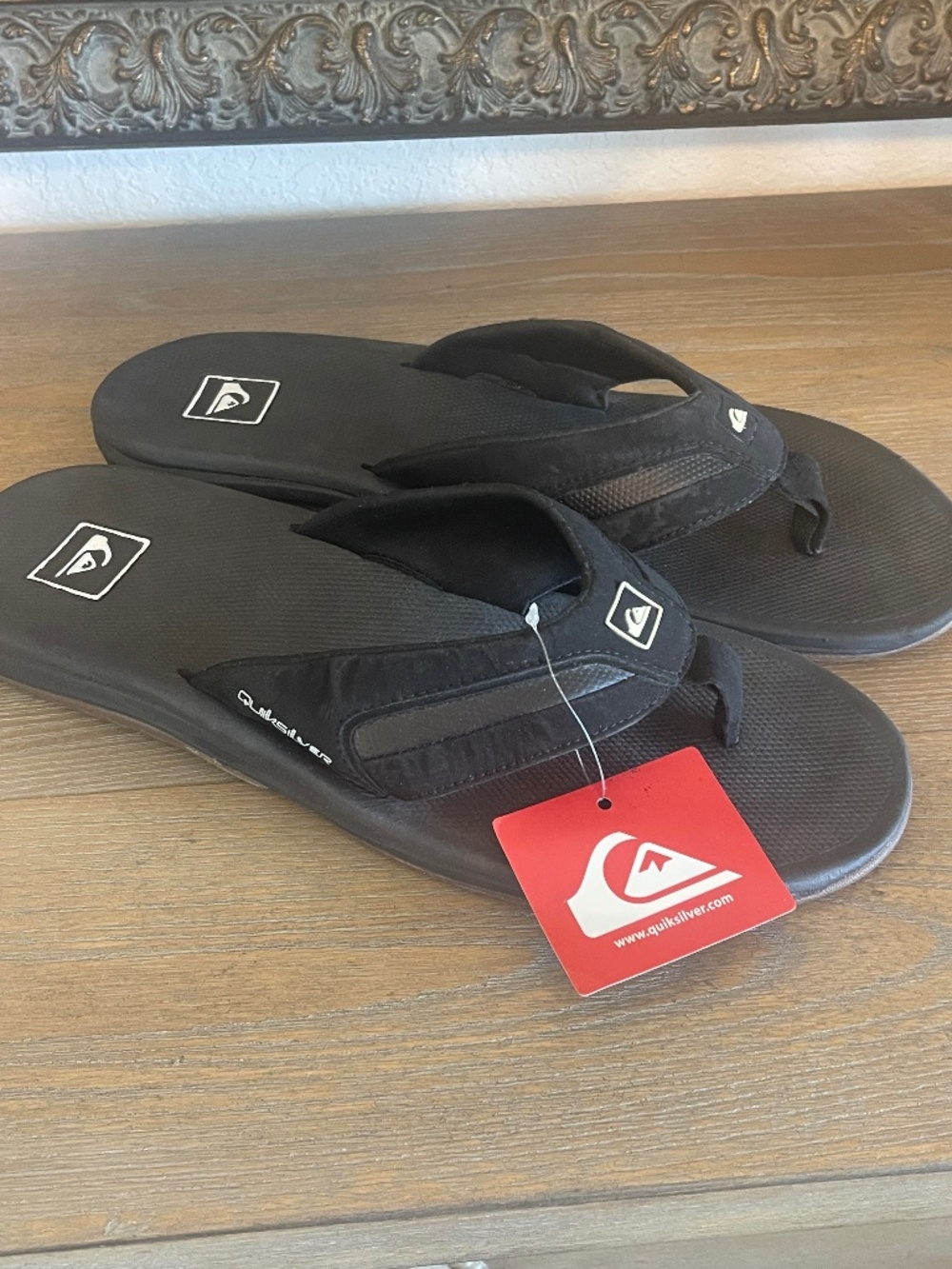 Quiksilver Monkey Wrench Flip Flops Mens Black Athletic Arch Support Slides 12